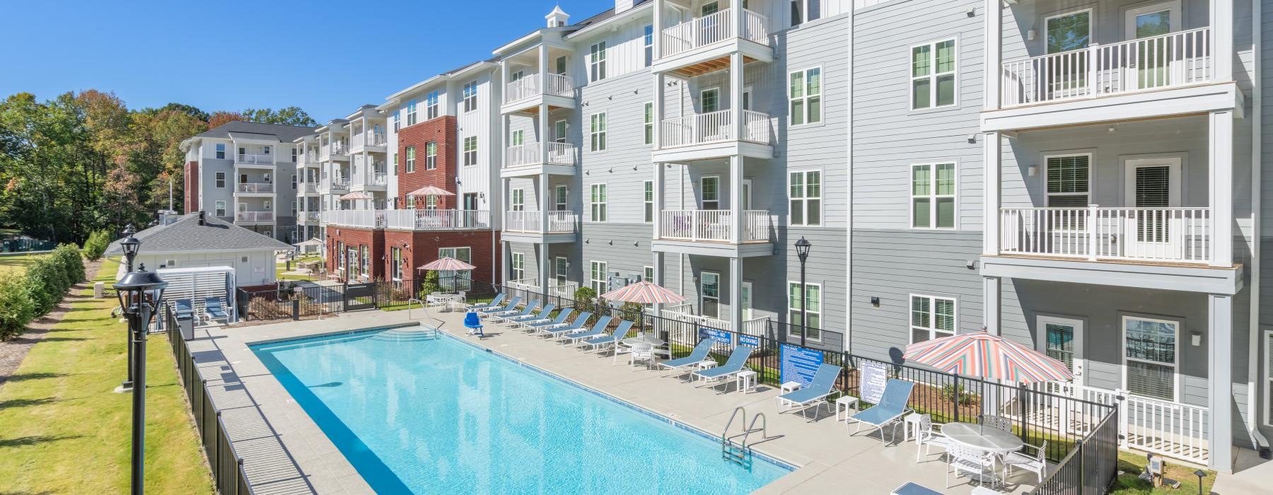 a swimming pool in a resort