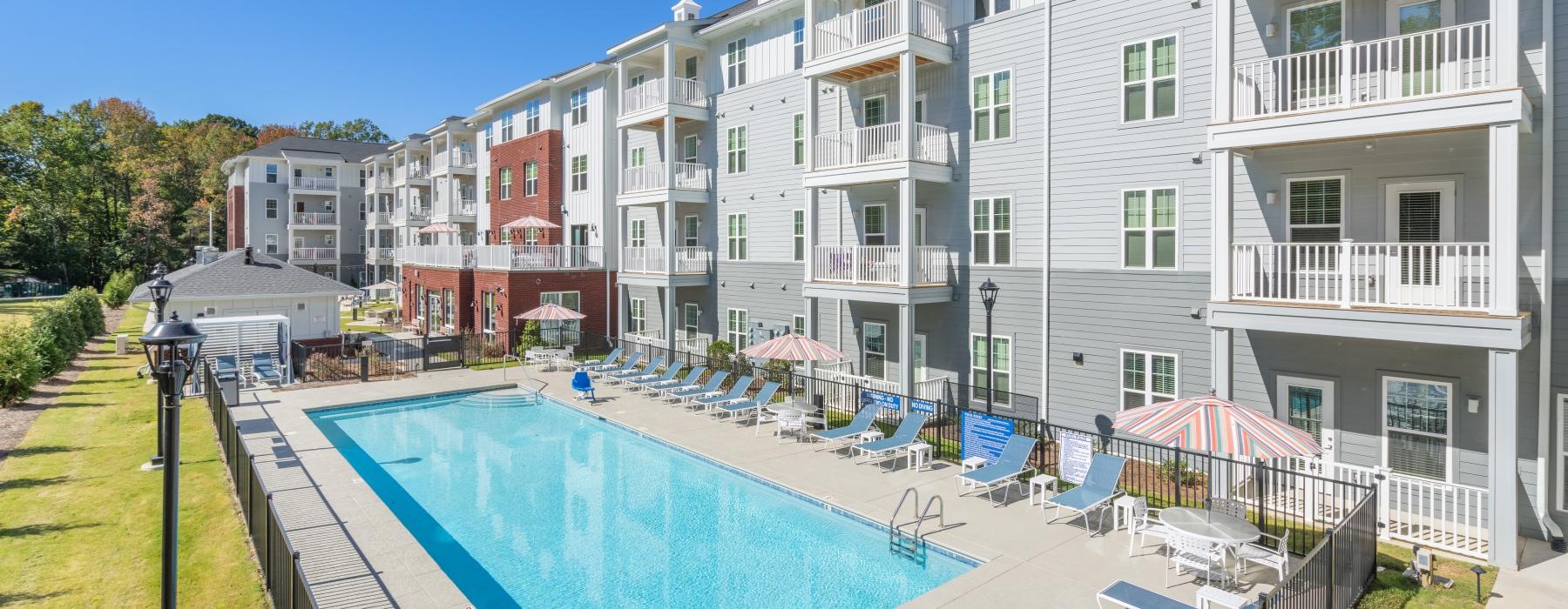 a swimming pool in a resort